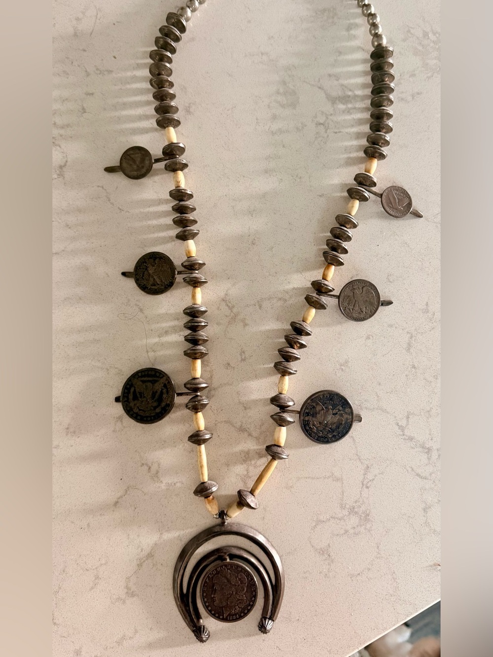1884 Morgan Silver Dollar Squash Blossom Necklace